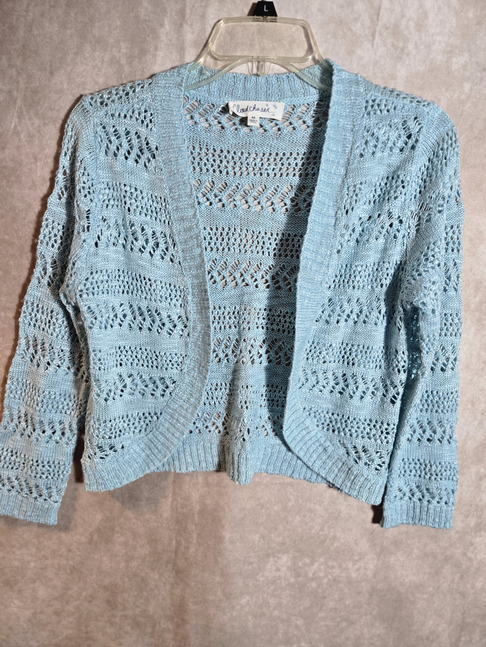 Cloud Chaser Sky Blue Open-Knit Cropped Cardigan